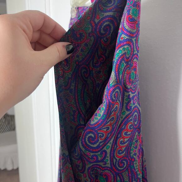 Vintage 90s Liz Claiborne Purple Paisley Floral Pleated Swing Midi Skirt Size 8 - Picture 3 of 6